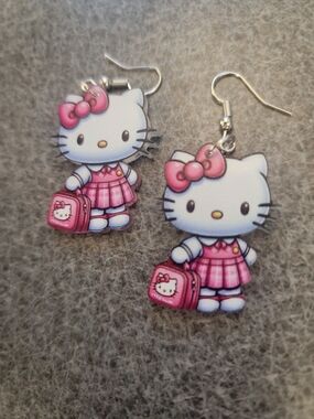 Hello Kitty White & Pink School Outfit Dangle Earrings
